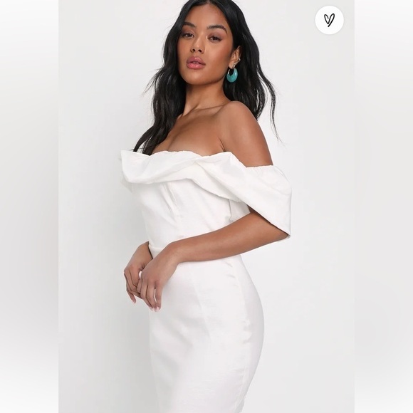 LuLu’s NWT Fanciful Feat White Taffeta Off-the-Shoulder Bodycon Mini Dress M - Picture 2 of 12